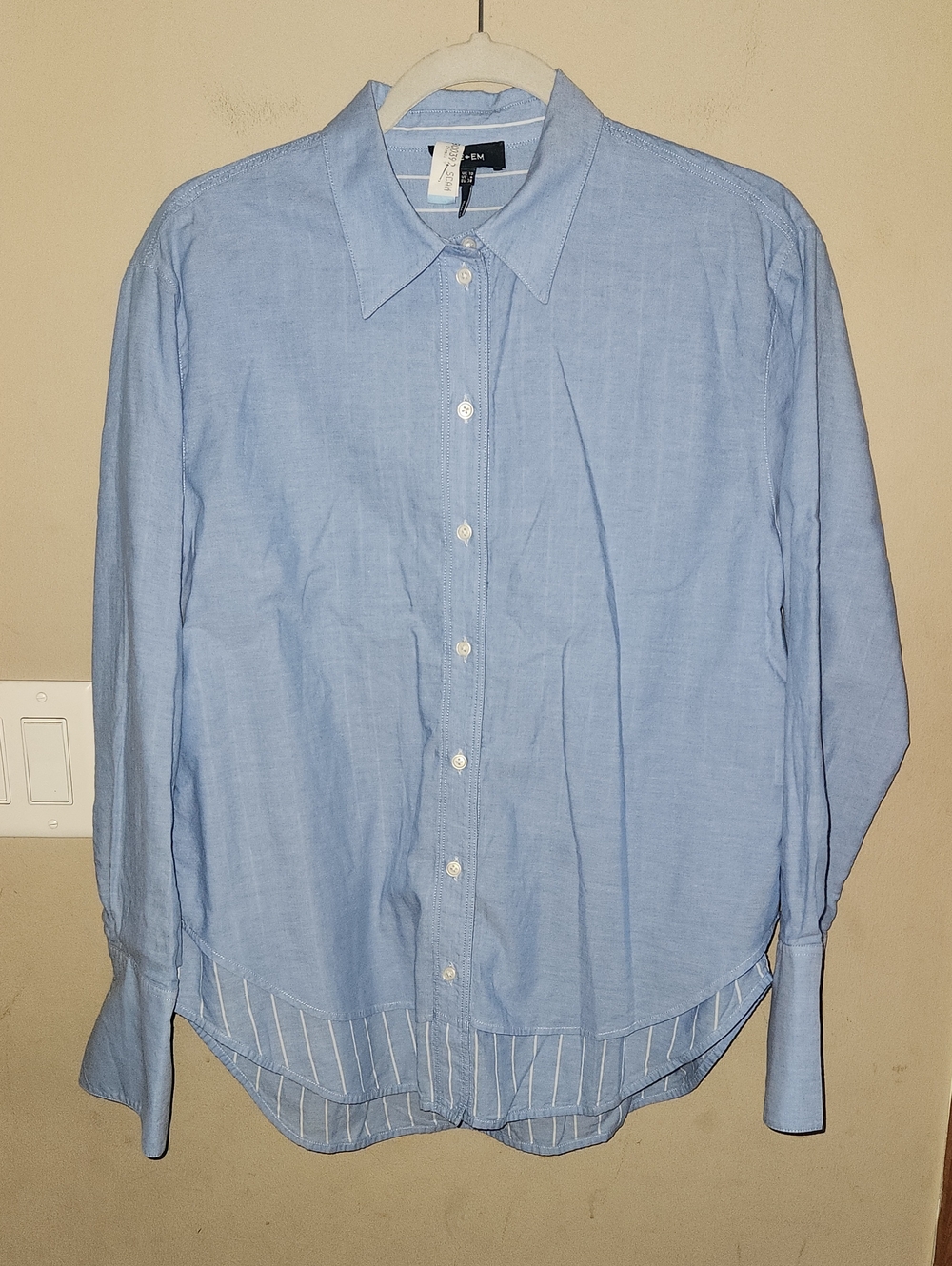 ME+EM Double Layered Design Striped Long Sleeve Button-Up Top Size 6